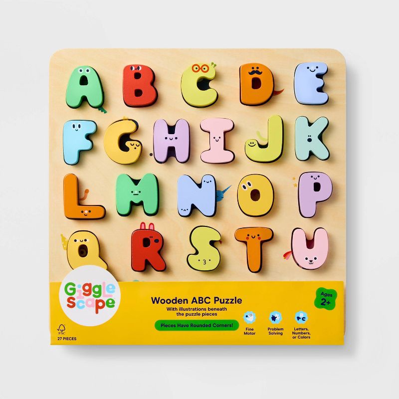 slide 4 of 5, Wooden ABC Puzzle - 27pc - Gigglescape™: Educational Focus on Shapes, Colors, Problem Solving, Wood Material, 27 ct