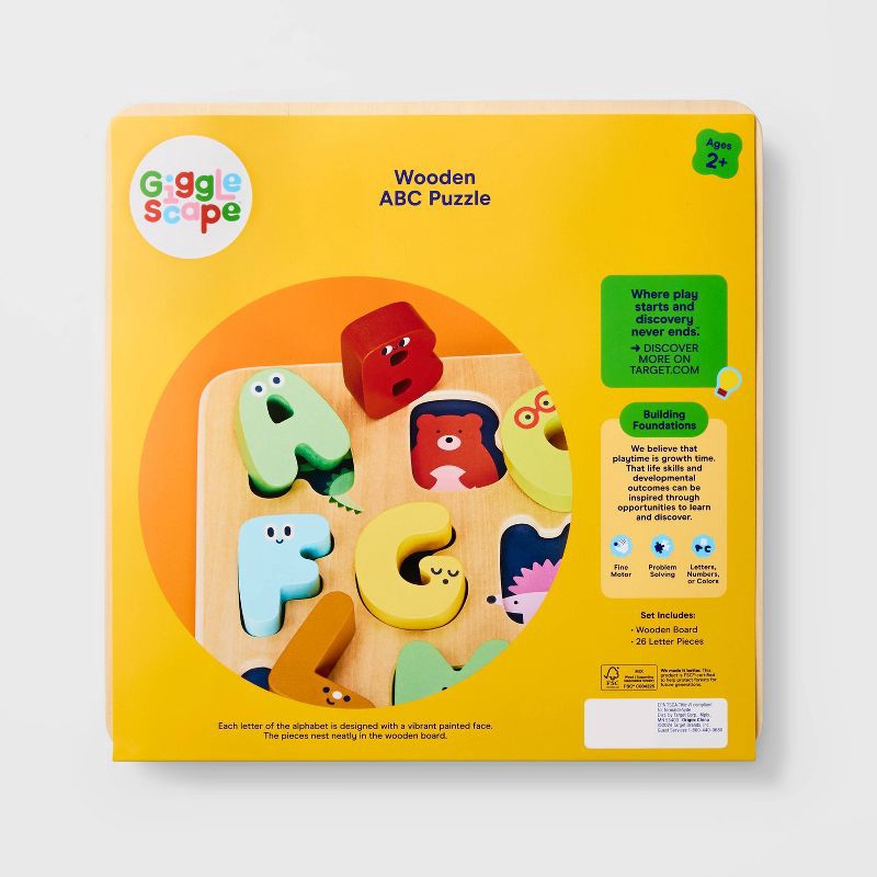 slide 5 of 5, Wooden ABC Puzzle - 27pc - Gigglescape™: Educational Focus on Shapes, Colors, Problem Solving, Wood Material, 27 ct