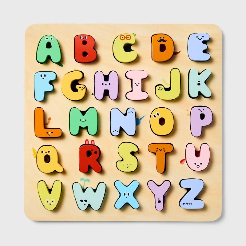 slide 1 of 5, Wooden ABC Puzzle - 27pc - Gigglescape™: Educational Focus on Shapes, Colors, Problem Solving, Wood Material, 27 ct