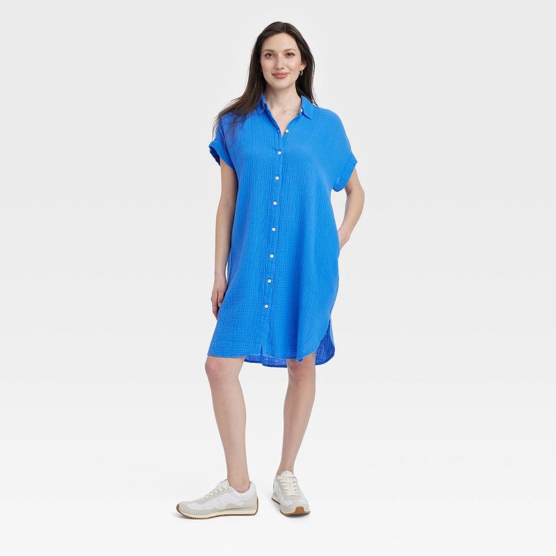 Women's Short Sleeve Mini Summer Shirtdress - Universal Thread Blue XL |  Shipt