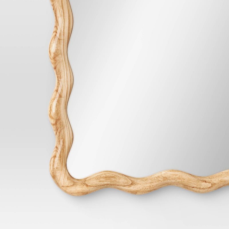 slide 4 of 4, 24"x 30" Scalloped Wall Mirror Natural Wood - Threshold™: Modern Style, Rectangle Shape, Wood Frame, Wall Mount, 1 ct