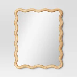 24"x 30" Scalloped Wall Mirror Natural Wood - Threshold™: Modern Style, Rectangle Shape, Wood Frame, Wall Mount