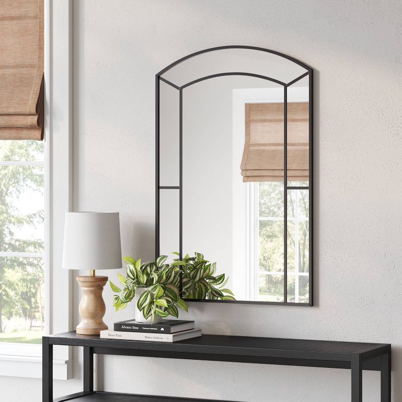 slide 2 of 4, 24"x 36" Window Pane Wall Mirror Black - Threshold™: Modern Style, Rounded Rectangle, No Assembly Required, 1 ct