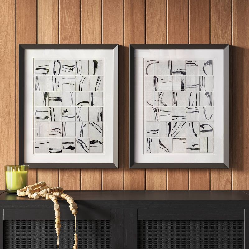 slide 2 of 5, (Set of 2) 16"x20" Patterned Lines Abstract Framed Arts Black - Threshold™, 1 ct