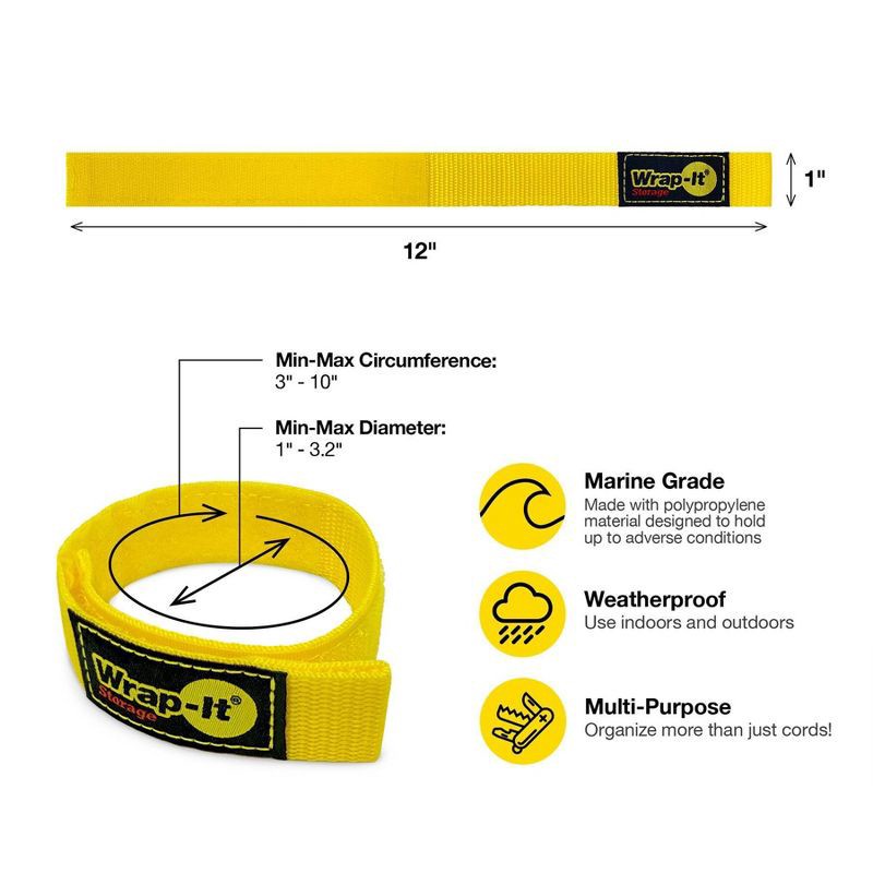 slide 8 of 10, Wrap-It Quick Storage Straps 12" 6pk Yellow, 6 ct