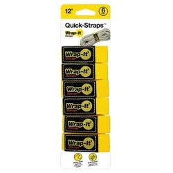 Wrap-It Quick Storage Straps 12" 6pk Yellow: Polypropylene & Nylon Cargo Tie Downs, 1" Width, Lightweight 0.02 lbs