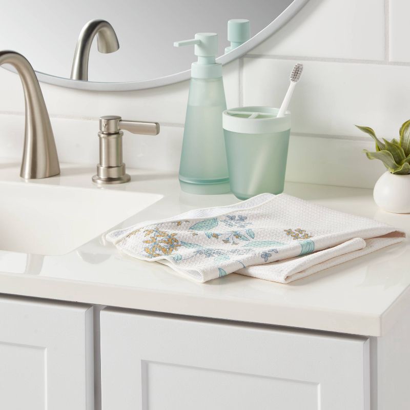 slide 2 of 4, 1pc Quick Dry Floral Border Waffle Hand Towel White - Room Essentials™, 1 ct