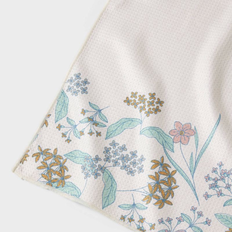 slide 3 of 4, 1pc Quick Dry Floral Border Waffle Hand Towel White - Room Essentials™, 1 ct