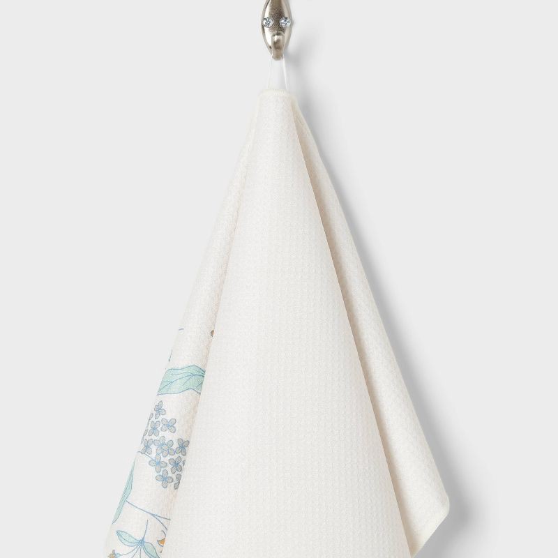 slide 4 of 4, 1pc Quick Dry Floral Border Waffle Hand Towel White - Room Essentials™, 1 ct