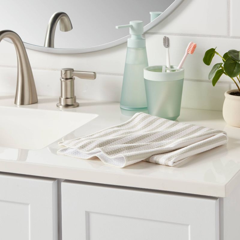 slide 2 of 4, 1pc Quick Dry Striped Waffle Hand Towel Tan - Room Essentials™, 1 ct