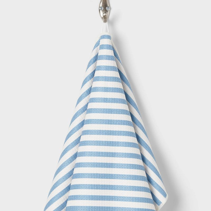 slide 4 of 4, 1pc Quick Dry Striped Waffle Hand Towel Blue - Room Essentials™, 1 ct