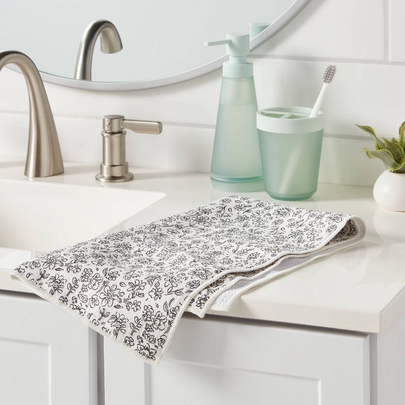 slide 2 of 4, 1pc Quick Dry Floral Waffle Hand Towel Black - Room Essentials™, 1 ct