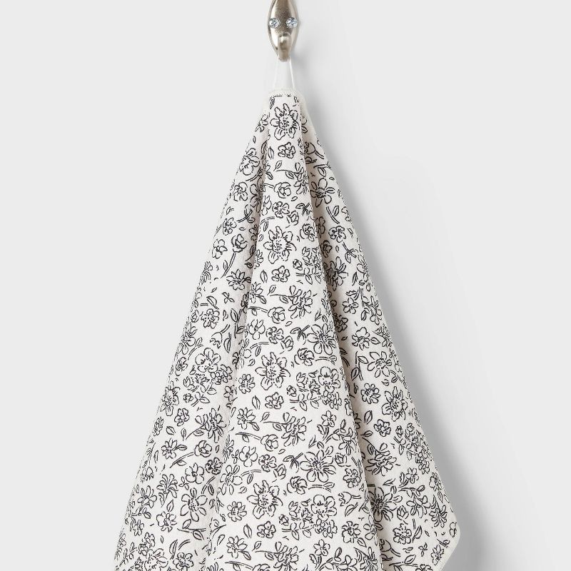 slide 4 of 4, 1pc Quick Dry Floral Waffle Hand Towel Black - Room Essentials™, 1 ct