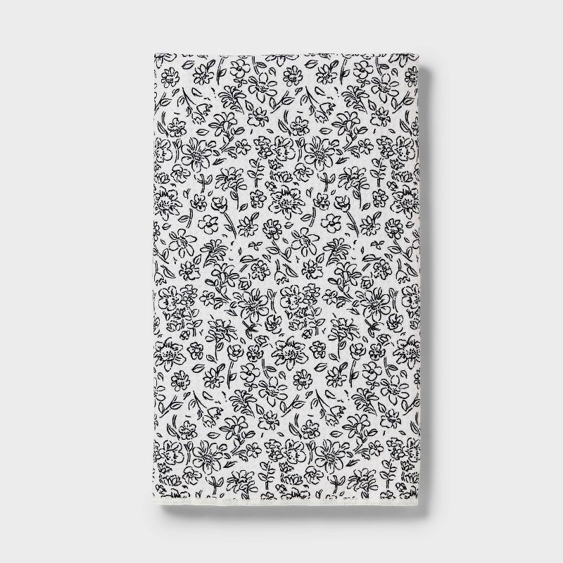 slide 1 of 4, 1pc Quick Dry Floral Waffle Hand Towel Black - Room Essentials™, 1 ct