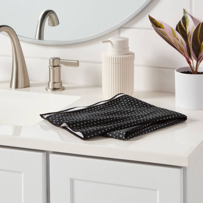 slide 2 of 4, 1pc Quick Dry Dotted Striped Waffle Hand Towel Black - Room Essentials™, 1 ct