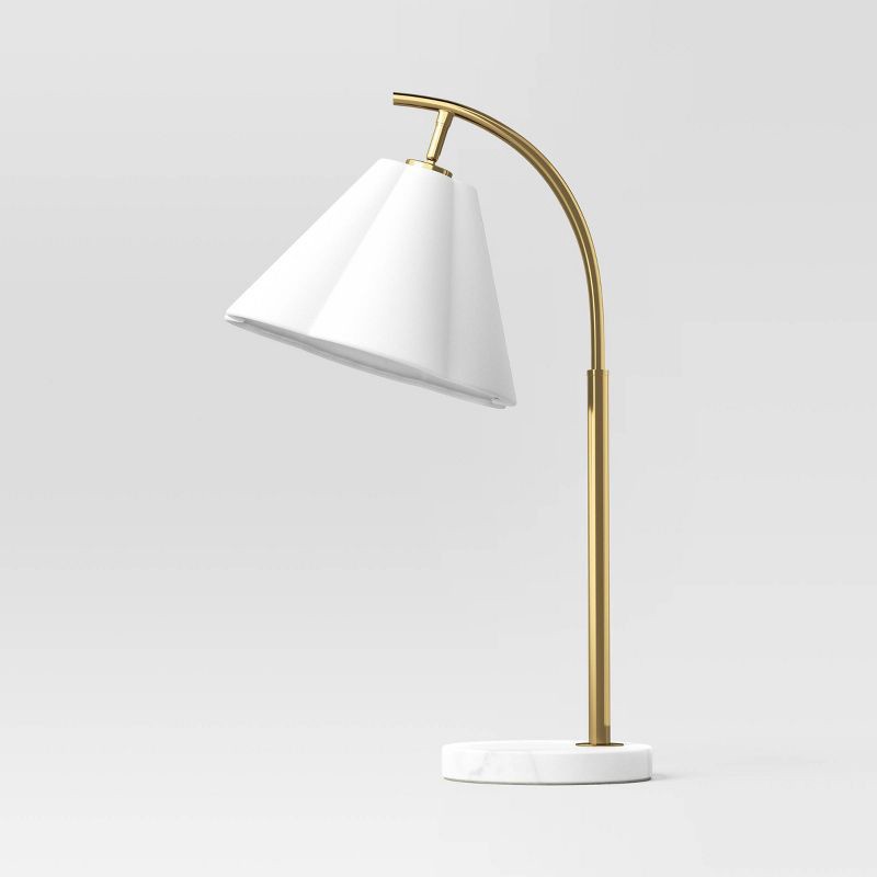 slide 2 of 4, Scalloped Shade Table Lamp with Marble Base White - Threshold™, 1 ct