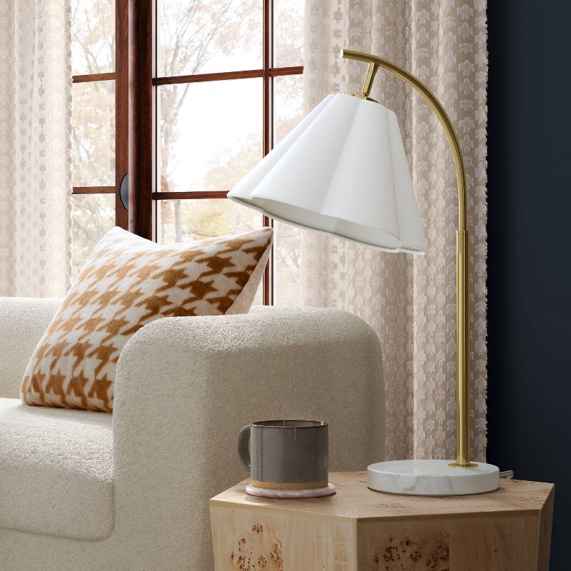 slide 3 of 4, Scalloped Shade Table Lamp with Marble Base White - Threshold™, 1 ct