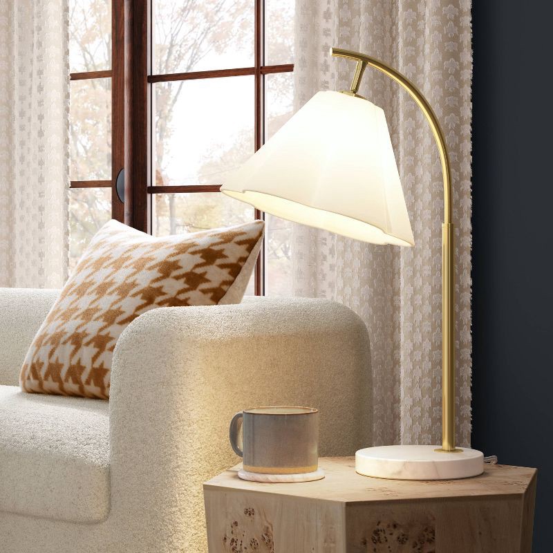 slide 1 of 4, Scalloped Shade Table Lamp with Marble Base White - Threshold™, 1 ct