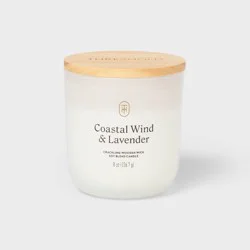 Milky Glass Wooden Wick Coastal Wind and Lavender Jar Candle 8oz - Threshold™