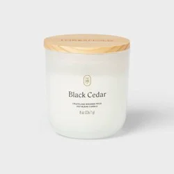 Milky Glass Wooden Wick Black Cedar Jar Candle 8oz - Threshold™