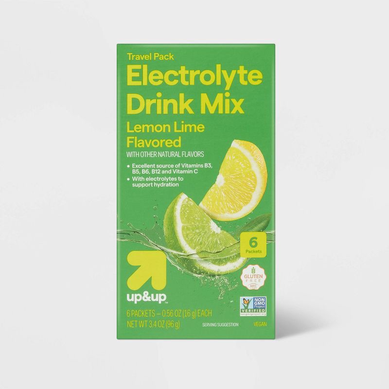 slide 1 of 7, Hydration with Electrolytes Vegan Drink Mix - Lemon Lime - 3.4oz/6ct - up&up™, 3.4 oz, 6 ct