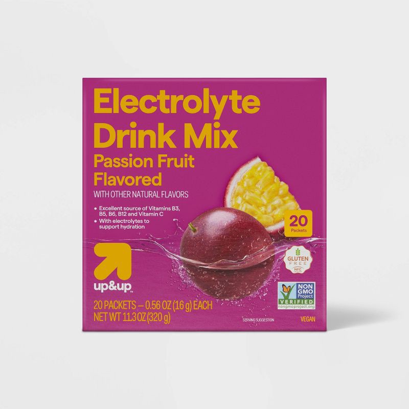 slide 1 of 7, Hydration with Electrolytes Vegan Drink Mix - Passion Fruit - 11.3oz/20ct - up&up™, 11.3 oz, 20 ct