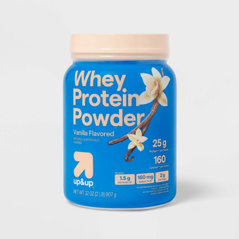 slide 1 of 6, Whey Protein Powder - Vanilla - 32oz - up&up™: 1-Pack, 25g Protein Per Serving, 32 oz, 25 gram