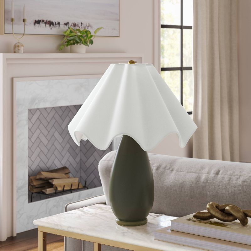 slide 1 of 3, Wavy Shade Collection with Ceramic Base Table Lamp Green - Threshold™, 1 ct
