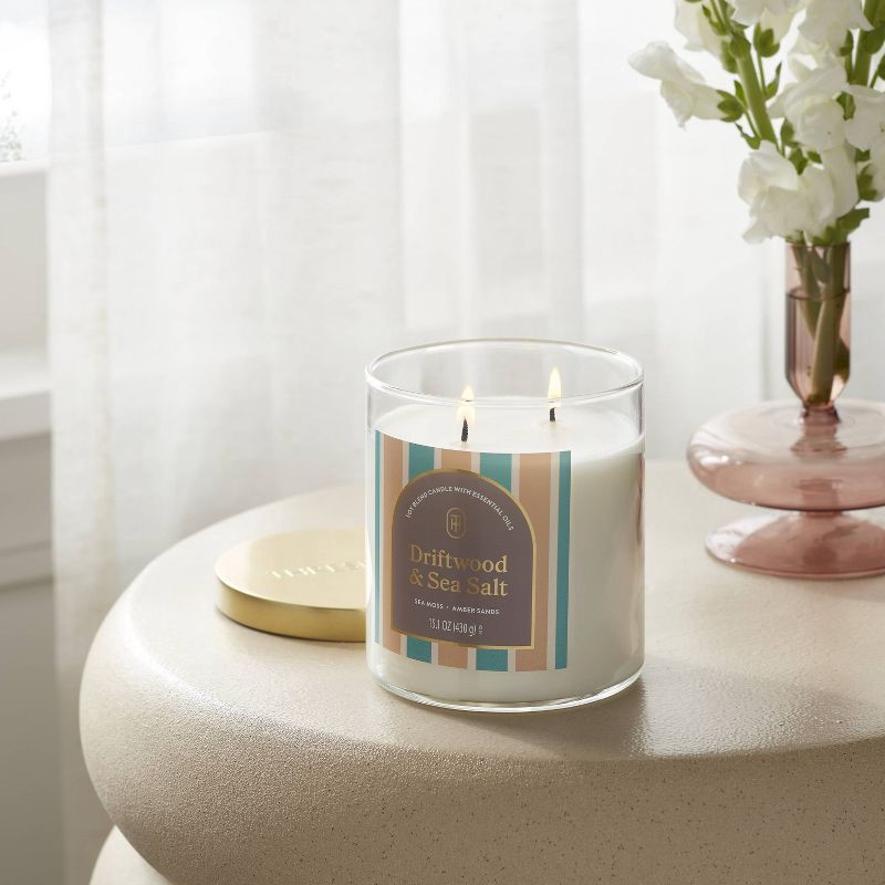 slide 2 of 3, 2-Wick Lidded Glass Jar Candle Driftwood and Sea Salt 15.1oz - Threshold™, 15.1 oz