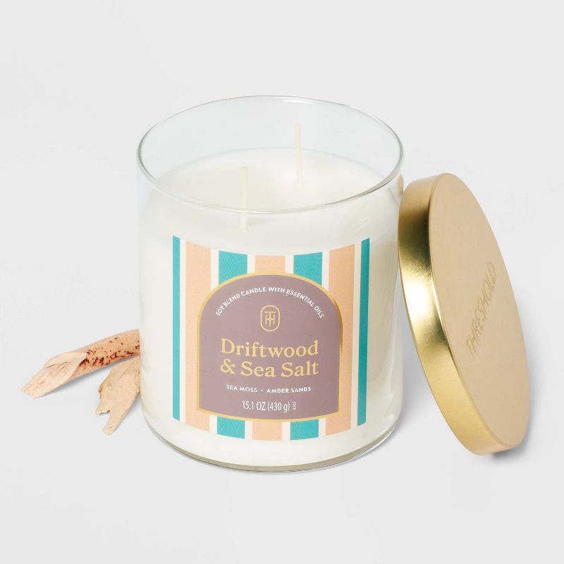slide 3 of 3, 2-Wick Lidded Glass Jar Candle Driftwood and Sea Salt 15.1oz - Threshold™, 15.1 oz