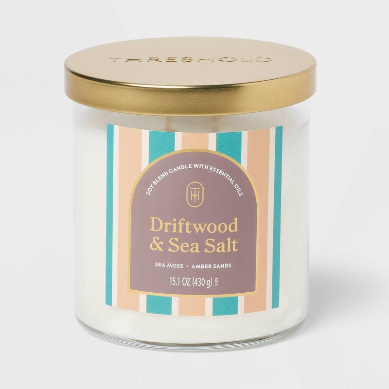 slide 1 of 3, 2-Wick Lidded Glass Jar Candle Driftwood and Sea Salt 15.1oz - Threshold™, 15.1 oz