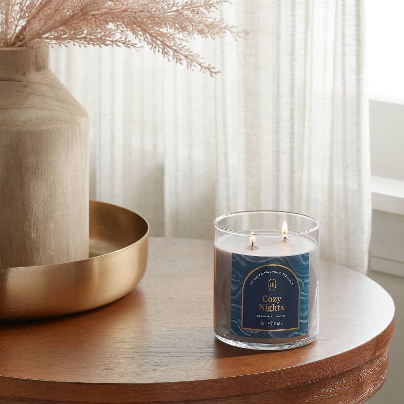 slide 2 of 3, 2-Wick Lidded Glass Jar Candle Cozy Nights 15.1oz - Threshold™, 15.1 oz