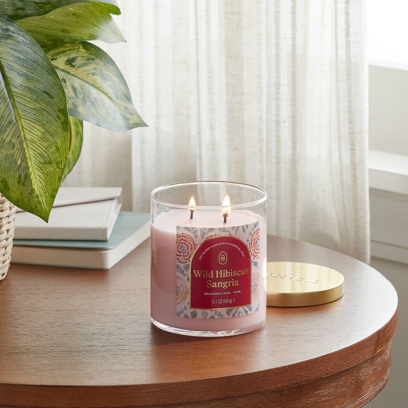 slide 2 of 3, 2-Wick Lidded Glass Jar Candle Wild Hibiscus Sangria 15.1oz - Threshold™, 15.1 oz