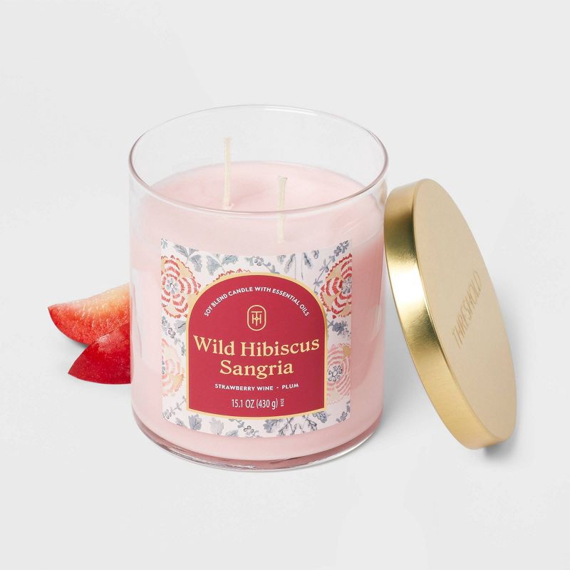 slide 3 of 3, 2-Wick Lidded Glass Jar Candle Wild Hibiscus Sangria 15.1oz - Threshold™, 15.1 oz