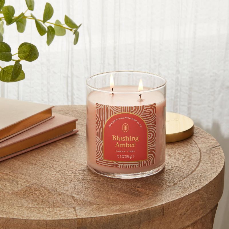 slide 2 of 3, 2-Wick Lidded Glass Jar Candle Blushing Amber 15.1oz - Threshold™, 15.1 oz