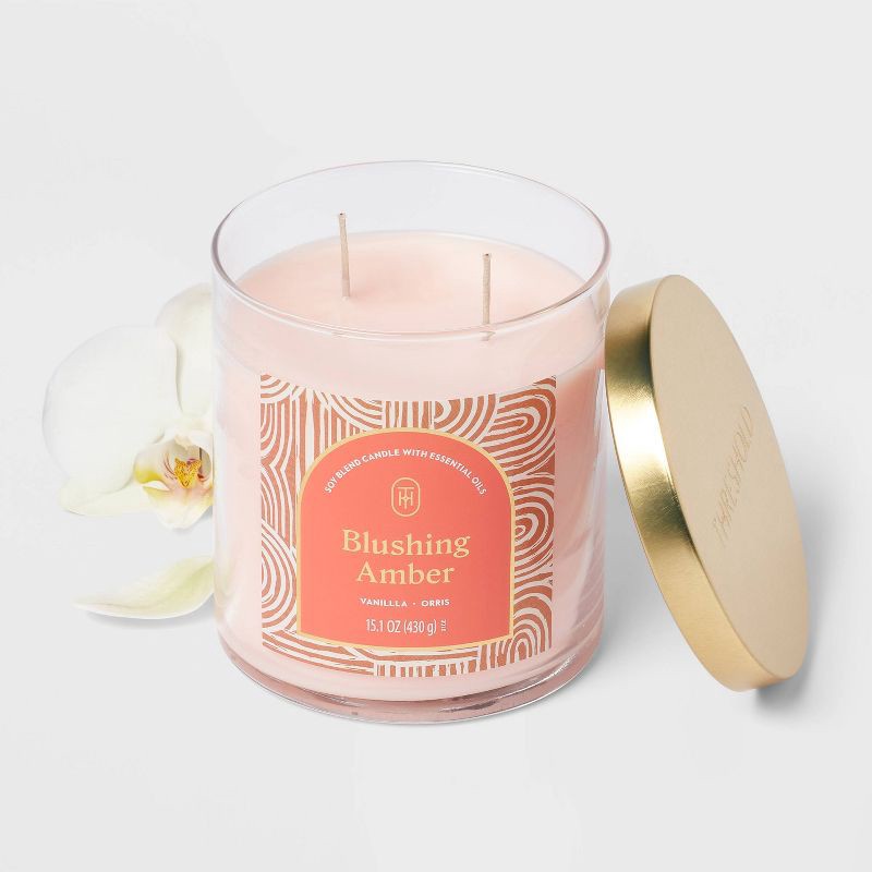 slide 3 of 3, 2-Wick Lidded Glass Jar Candle Blushing Amber 15.1oz - Threshold™, 15.1 oz