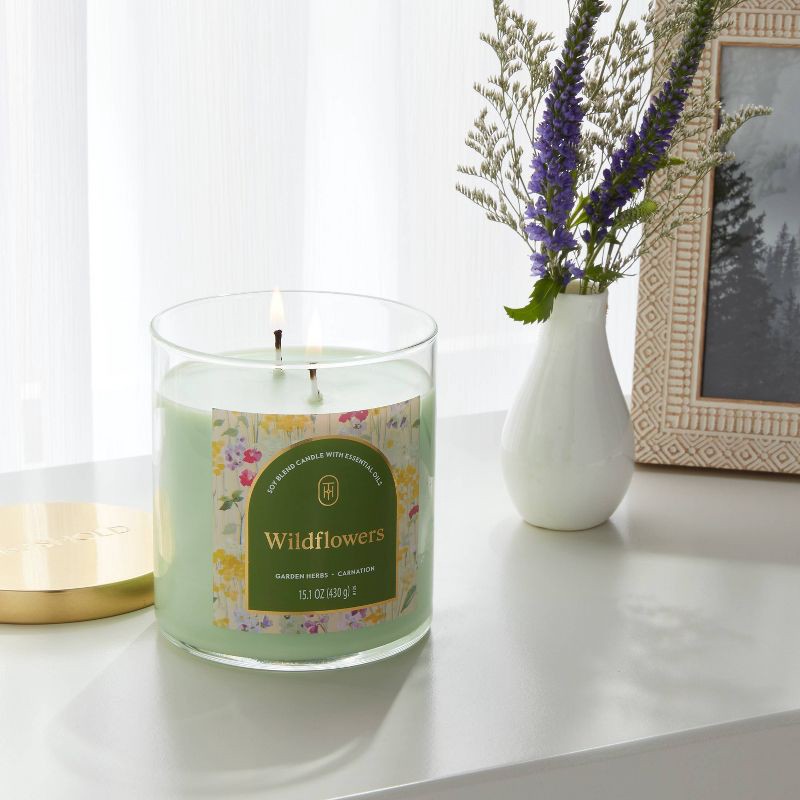 slide 2 of 3, 2-Wick Lidded Glass Jar Candle Wildflowers 15.1oz - Threshold™, 15.1 oz