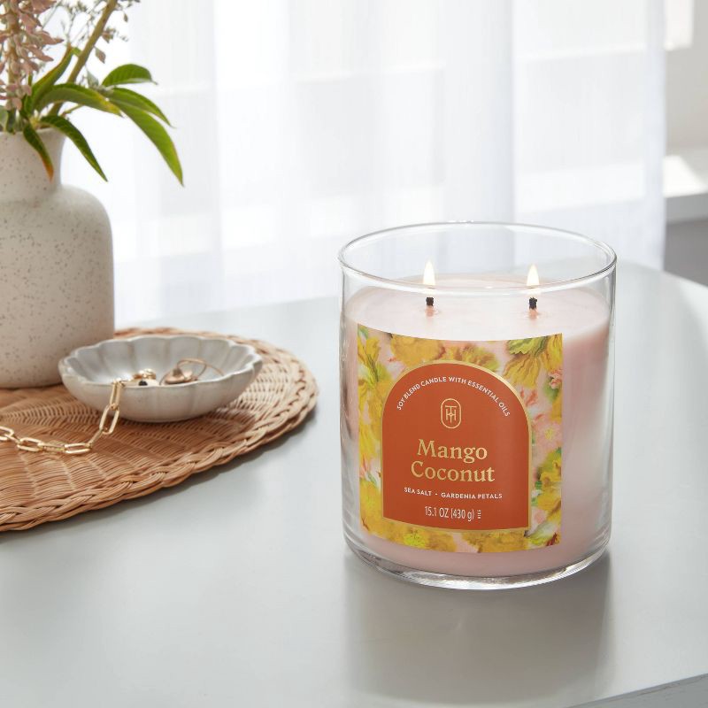 slide 2 of 3, 2-Wick Lidded Glass Jar Candle Mango Coconut 15.1oz - Threshold™, 15.1 oz