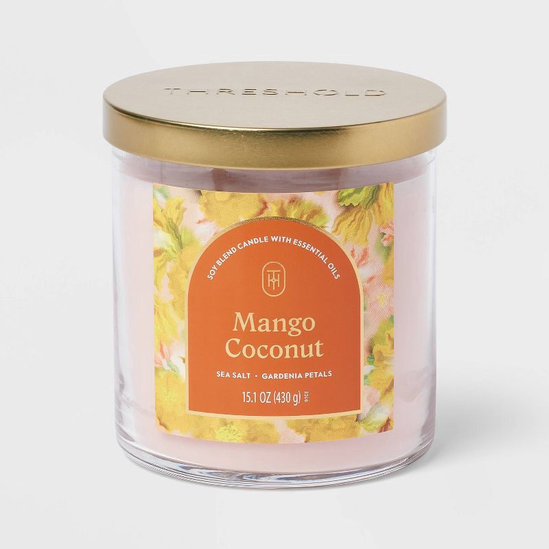 slide 1 of 3, 2-Wick Lidded Glass Jar Candle Mango Coconut 15.1oz - Threshold™, 15.1 oz