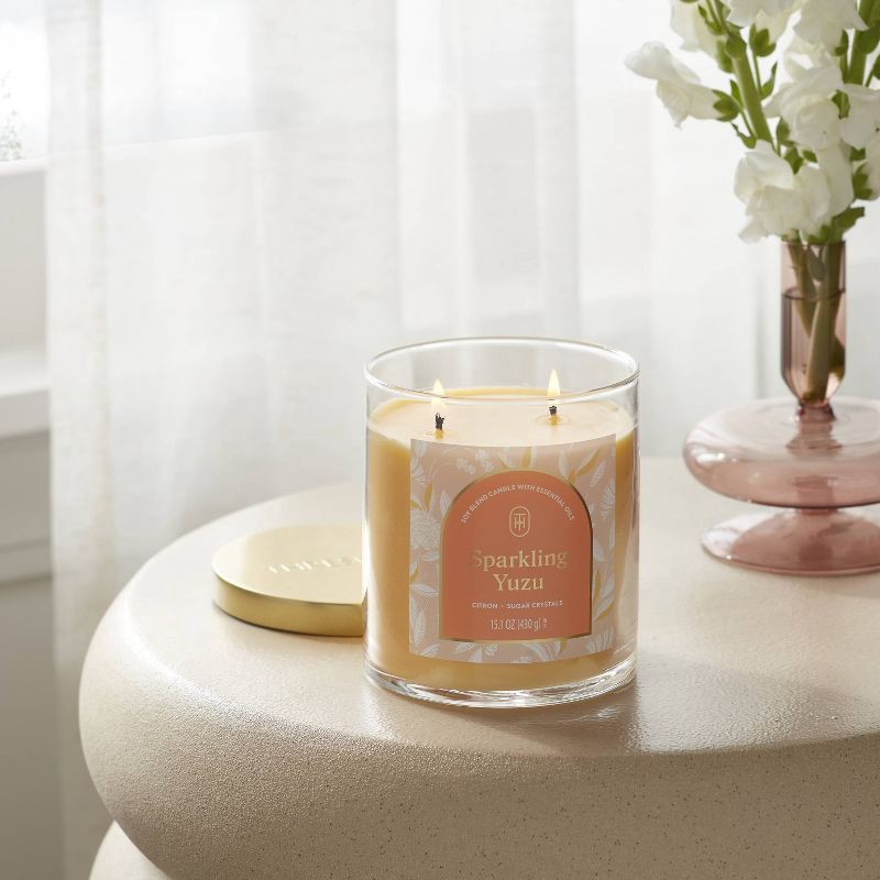 slide 2 of 3, 2-Wick Lidded Glass Jar Candle Sparkling Yuzu 15.1oz - Threshold™, 15.1 oz