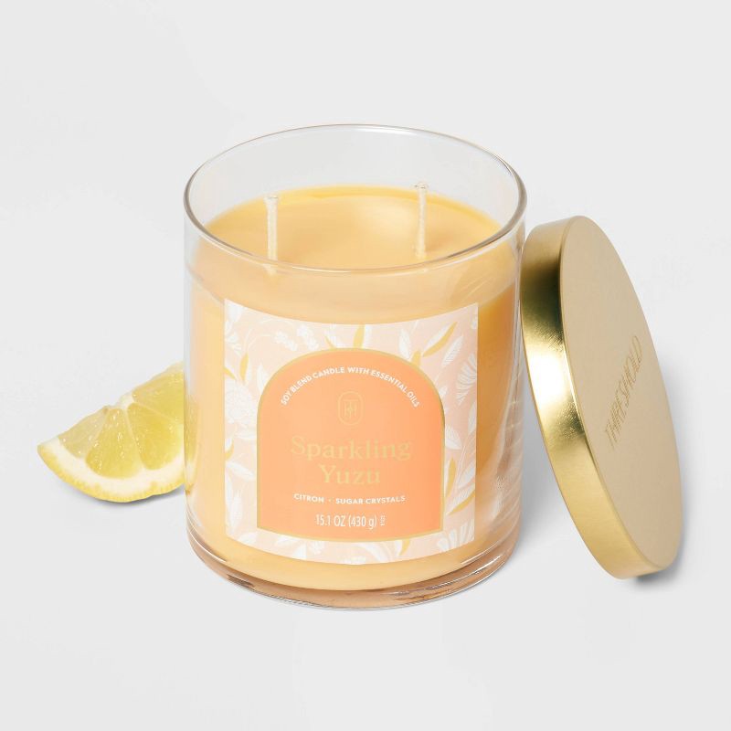 slide 3 of 3, 2-Wick Lidded Glass Jar Candle Sparkling Yuzu 15.1oz - Threshold™, 15.1 oz