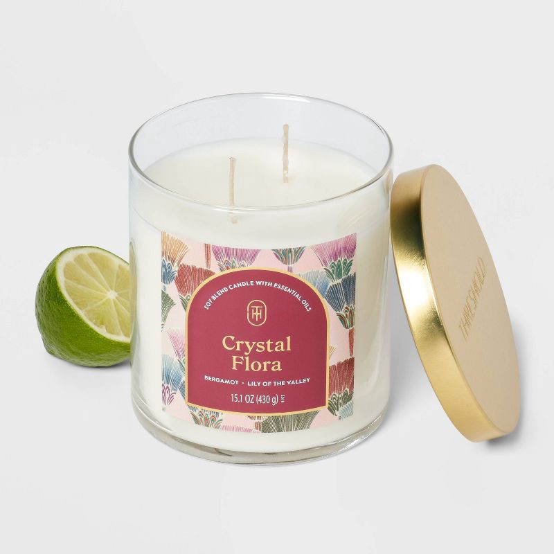 slide 3 of 3, 2-Wick Lidded Glass Jar Candle Crystal Flora 15.1oz - Threshold™, 15.1 oz