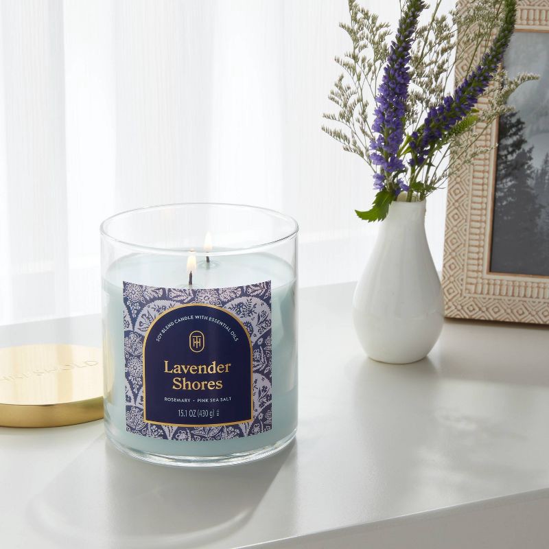 slide 2 of 3, 2-Wick Lidded Glass Jar Candle Lavender Shores 15.1oz - Threshold™, 15.1 oz