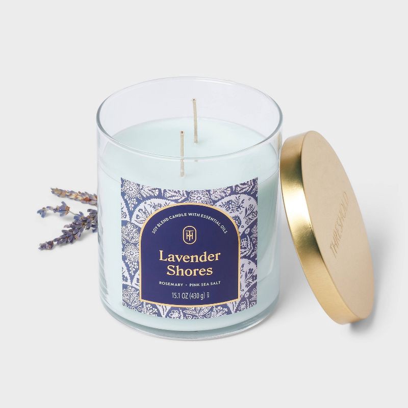 slide 3 of 3, 2-Wick Lidded Glass Jar Candle Lavender Shores 15.1oz - Threshold™, 15.1 oz