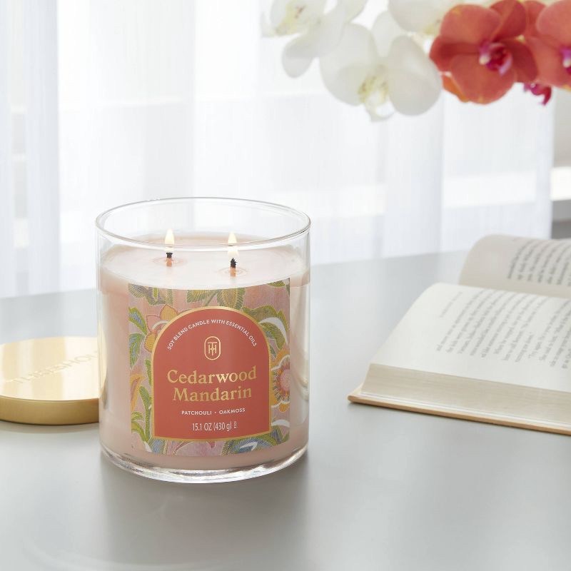 slide 2 of 3, 2-Wick Lidded Glass Jar Candle Cedarwood Mandarin 15.1oz - Threshold™, 15.1 oz