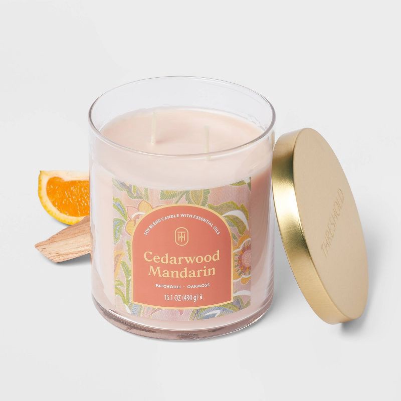 slide 3 of 3, 2-Wick Lidded Glass Jar Candle Cedarwood Mandarin 15.1oz - Threshold™, 15.1 oz