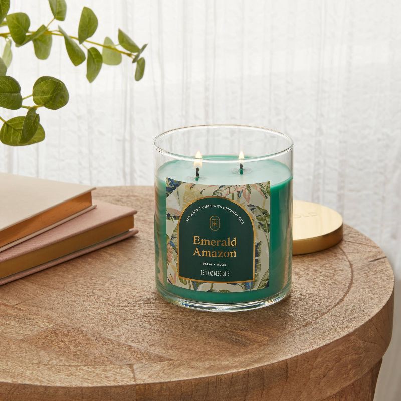 slide 2 of 3, 2-Wick Lidded Glass Jar Candle Emerald Amazon 15.1oz - Threshold™, 15.1 oz