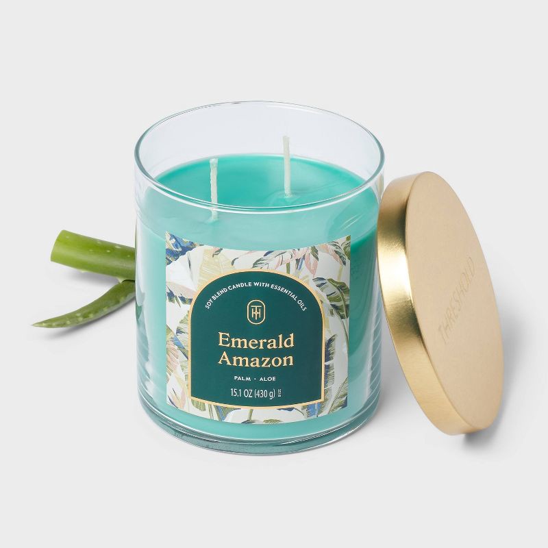 slide 3 of 3, 2-Wick Lidded Glass Jar Candle Emerald Amazon 15.1oz - Threshold™, 15.1 oz