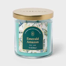 2-Wick Lidded Glass Jar Candle Emerald Amazon 15.1oz - Threshold™