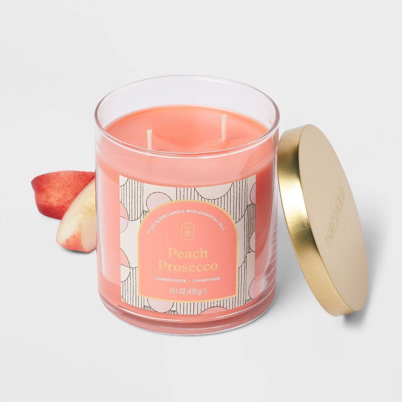 slide 3 of 3, 2-Wick Lidded Glass Jar Candle Peach Prosecco 15.1oz - Threshold™, 15.1 oz